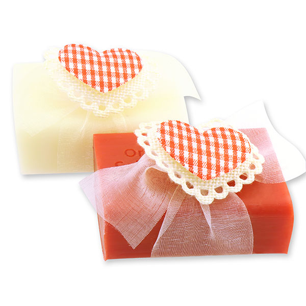 Sheep milk soap 100g, decorated with a heart, Classic/pomegranate 