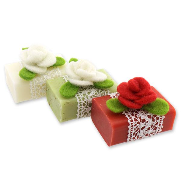 Sheep milk soap 100g, decorated with a felt flower, sorted 