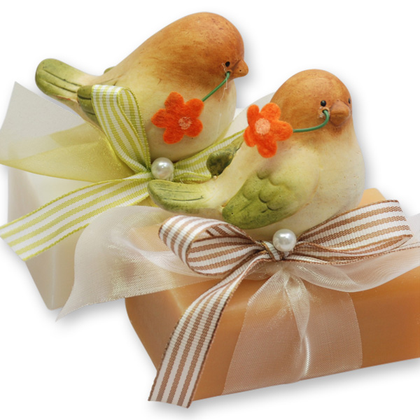 Sheep milk soap 100g, decorated with a bird, Classic/quince 