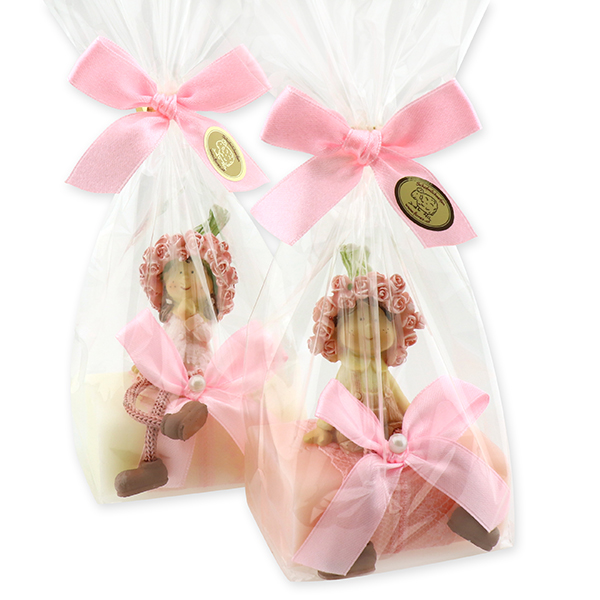 Sheep milk soap 100g, decorated with a rose child in a cellophane, Classic/peony 