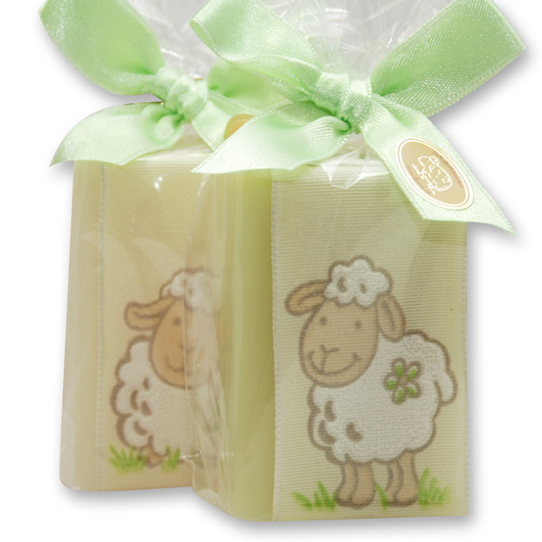 Sheep milk soap 100g, decorated with a sheep ribbon in a cellophane, Classic/meadow flower 