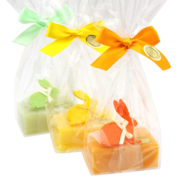Sheep milk soap 100g decorated with a rabbit in a cellophane, sorted 