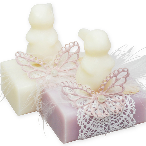Sheep milk soap 100g, decorated with rabbit 23g, Classic/lilac 