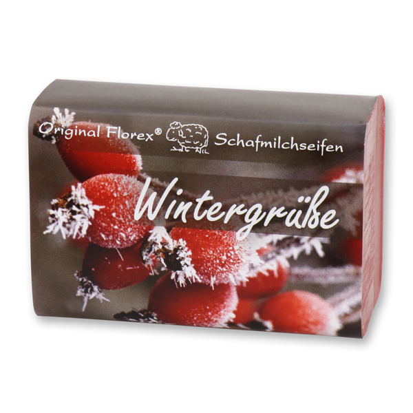Schafmilchseife eckig 100g "Wintergrüße", Granatapfel 