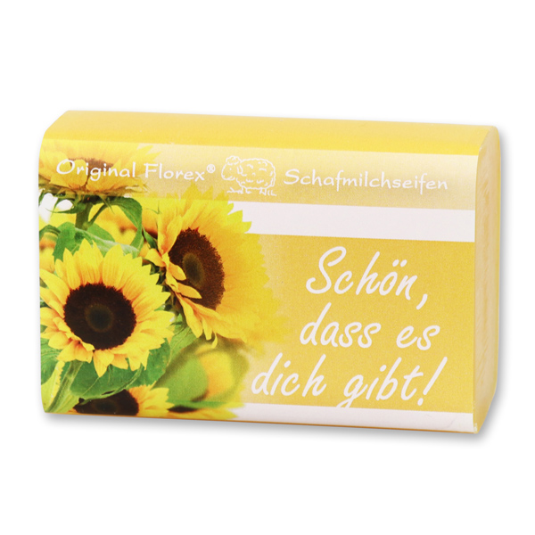 Schafmilchseife eckig 100g "Schön, dass es dich gibt", Sonnenblume 