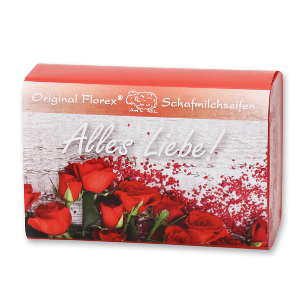 Schafmilchseife eckig 100g "Alles Liebe", Rose 