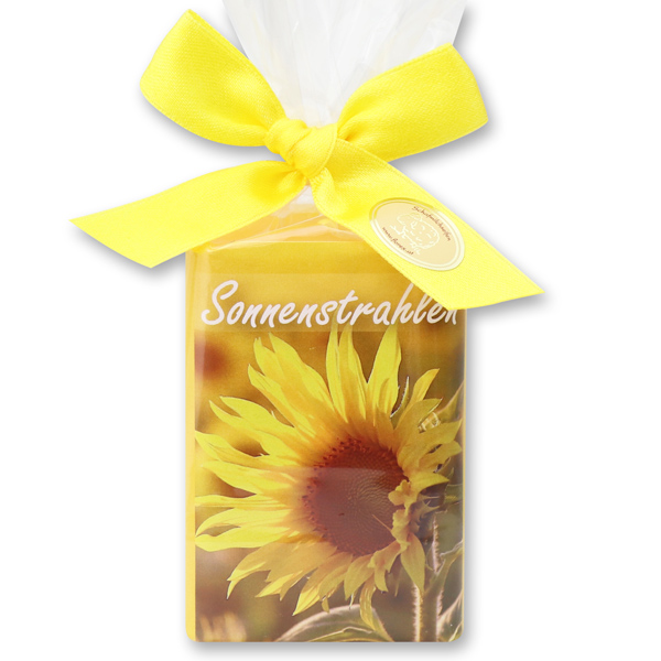 Schafmilchseife eckig 100g in Cello "Sonnenstrahlen", Sonnenblume 