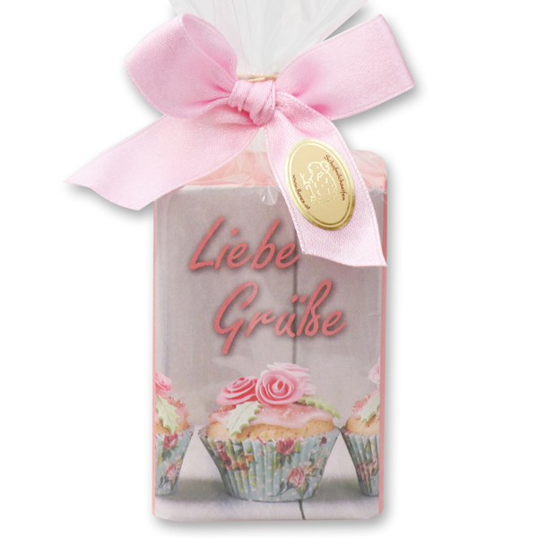 Sheep milk soap 100g in a cellophane bag "Liebe Grüße", Peony 