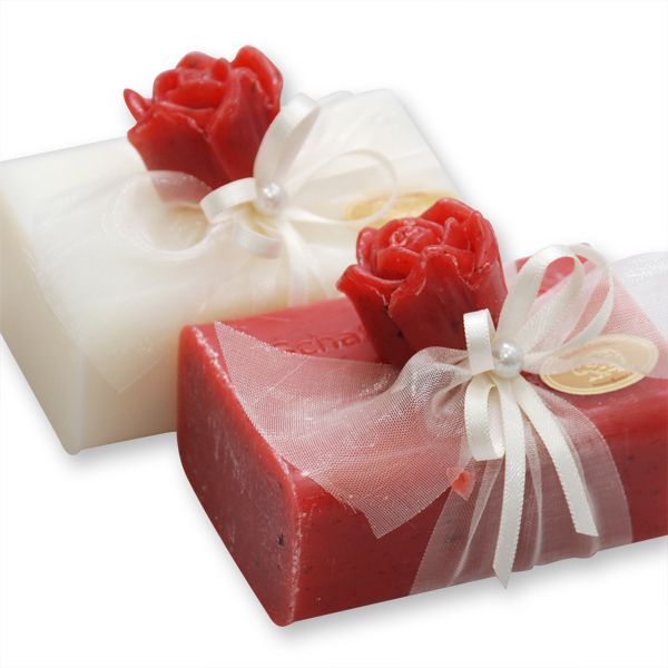 Sheep milk soap 100g, decorated soap rose 'Florex' 7g, Classic/Rose with petals 