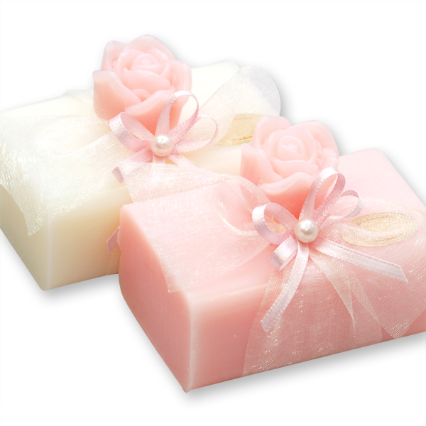 Sheep milk soap 100g, decorated with a soap rose 'Florex' 7g, Classic/peony 