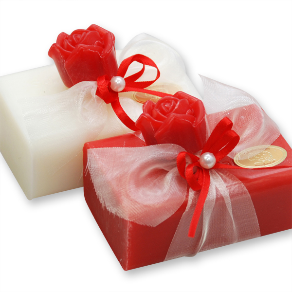 Sheep milk soap 100g, decorated with a soap rose 'Florex' 7g, Classic/rose 