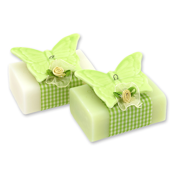 Schafmilchseife eckig 100g dekoriert mit Schmetterling, Classic/Wiesenblume 