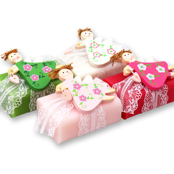 Sheep milk soap 100g, decorated with a wooden angel, sorted 