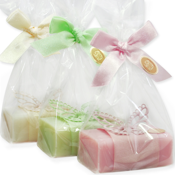 Sheep milk soap 100g, decorated with a butterfly in a cellophane, sorted 