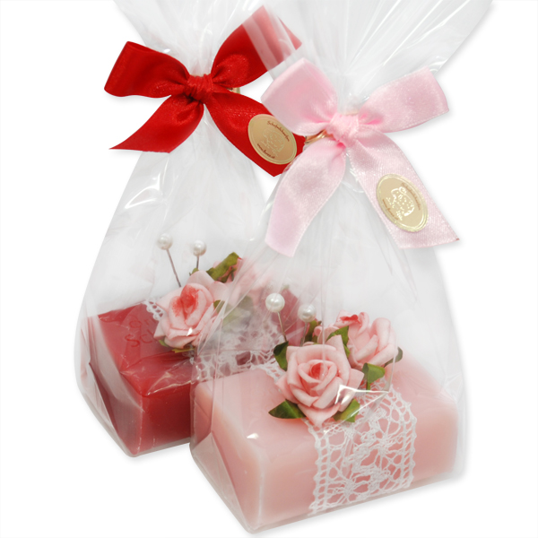 Sheep milk soap 100g, decorated with a rose in a cellophane, Rose/peony 