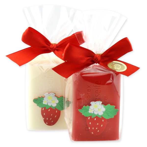 Sheep milk soap 100g, decorated with a strawberry in a cellophane, Classic/strawberry 