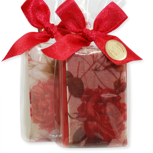 Sheep milk soap 100g, decorated with a rose ribbon in a cellophane, Classic/Rose with petals 