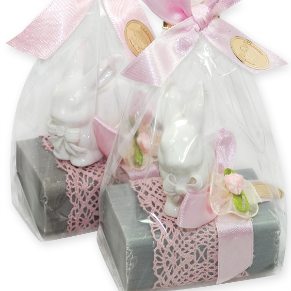 Sheep milk soap 100g decorated with a rabbit in a cellophane, Edelweiss silver 