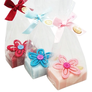 Sheep milk soap 100g decorated with a flower in a cellophane, sorted 