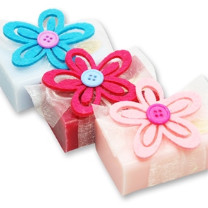 Sheep milk soap 100g decorated with a flower, sorted 