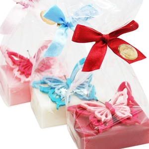 Sheep milk soap 100g decorated with a butterfly in a cellophane, sorted 
