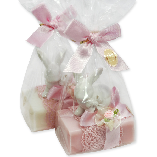 Sheep milk soap 100g decorated with a rabbit in a cellophane, Classic/magnolia 