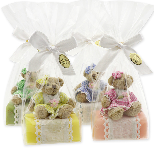 Sheep milk soap 100g, decorated with a bear in a cellophane, sorted 