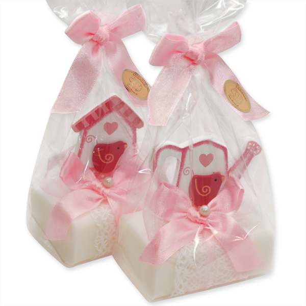 Sheep milk soap 100g, decorated with a bird house in a cellophane, Gardenia 
