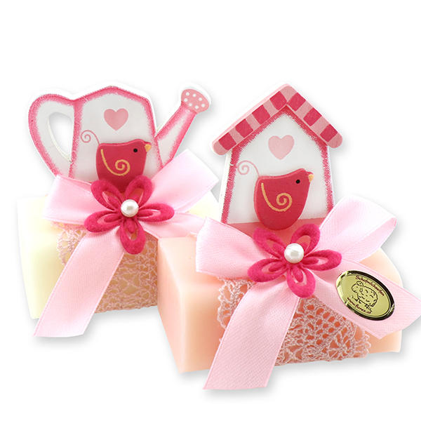 Sheep milk soap 100g, decorated with wooden motives, Classic/peony 