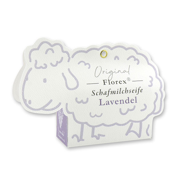 Schafmilchseife eckig 100g in der Schäfchen-Schachtel, Lavendel 