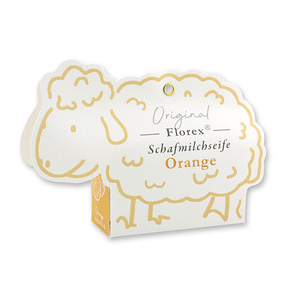 Schafmilchseife eckig 100g in der Schäfchen-Schachtel, Orange 