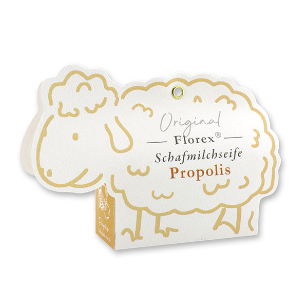 Schafmilchseife eckig 100g in der Schäfchen-Schachtel, Propolis 