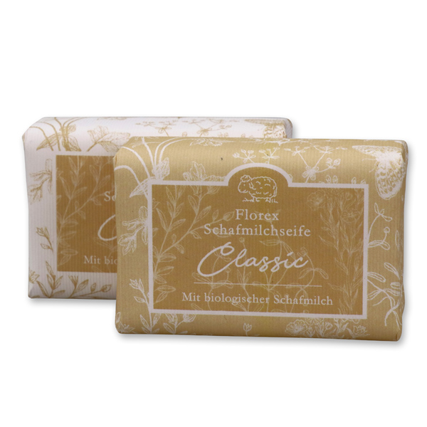 Schafmilchseife eckig 100g "Florentine" im gerillten Papier, Classic 