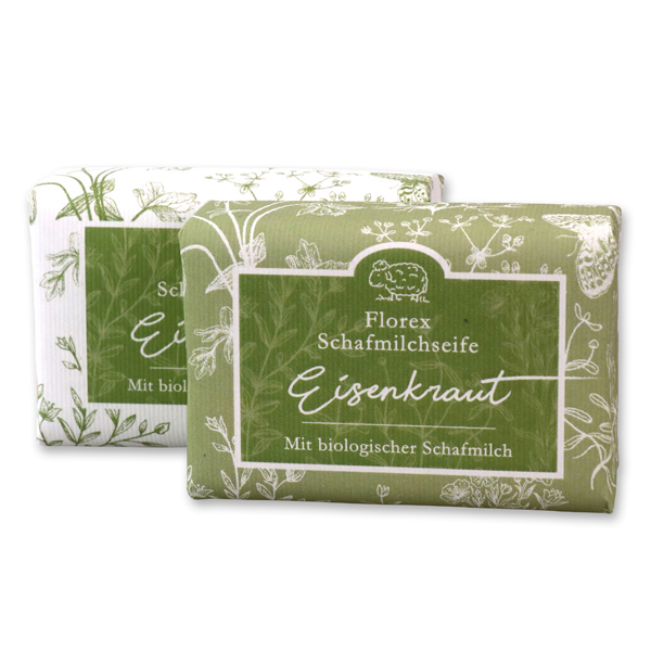Schafmilchseife eckig 100g "Florentine" im gerillten Papier, Eisenkraut 