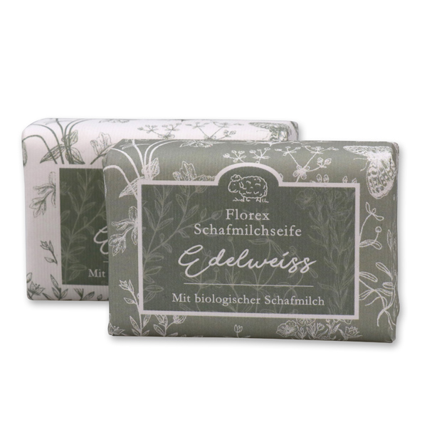 Sheepmilk soap 100g packed with florentine-sleeve, edelweiß 