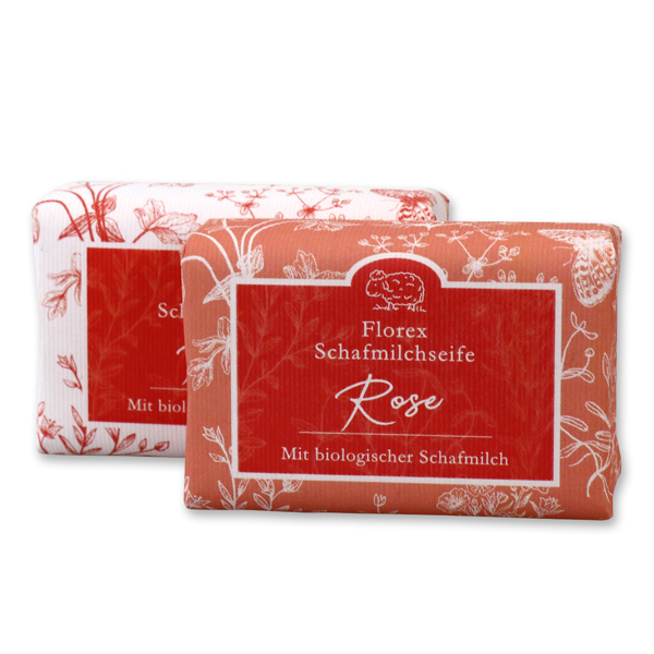 Sheepmilk soap 100g packed with florentine-sleeve, rose 