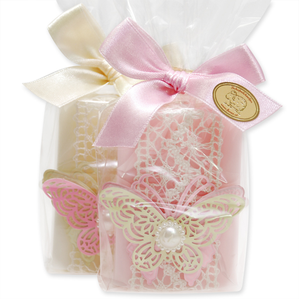 Sheep milk soap 100g, decorated with a butterfly in a cellophane, Classic/peony 