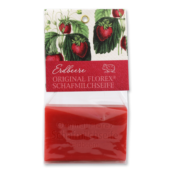 Schafmilchseife eckig 100g in Cello, Erdbeere 