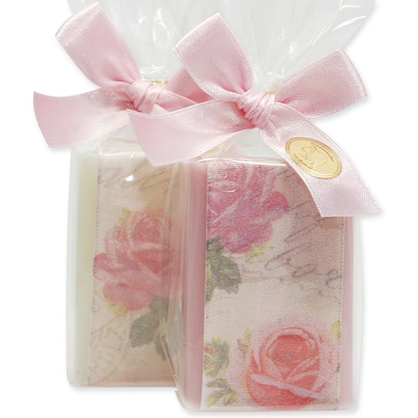 Sheep milk soap 100g, decorated with a rose ribbon in a cellophane, Classic/cherry blossom 