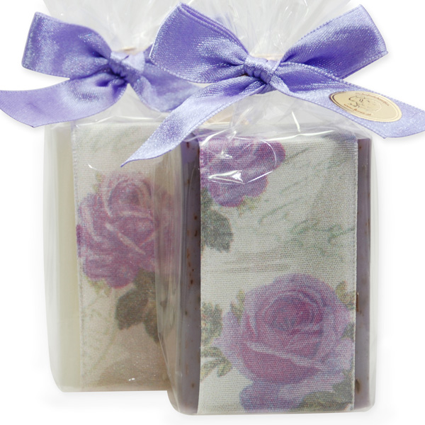 Sheep milk soap 100g, decorated with rose ribbon in a cellophane, Classic/lavender 