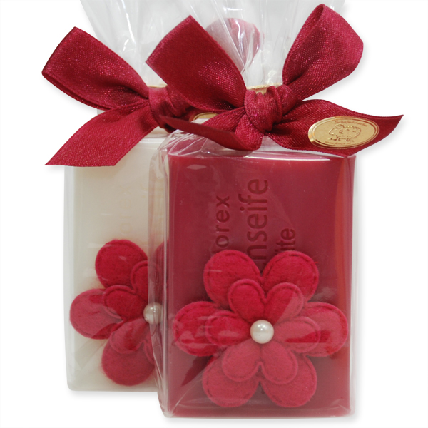 Sheep milk soap 100g, decorated with a flower in a cellophane, Classic/mallow blossom 