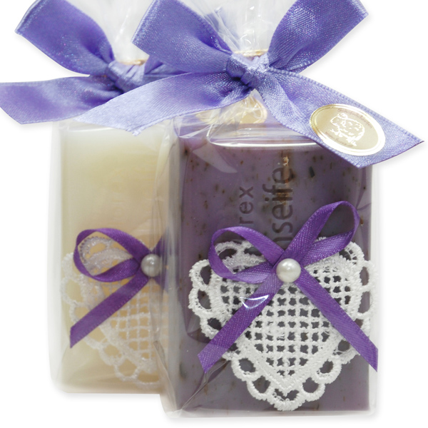 Sheep milk soap 100g, decorated with a crochet heart ina  cellophane, Classic/lavender 