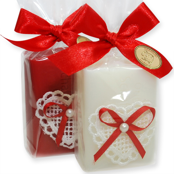 Sheep milk soap 100g, decorated with a heart in a cellophane, Classic/rose 