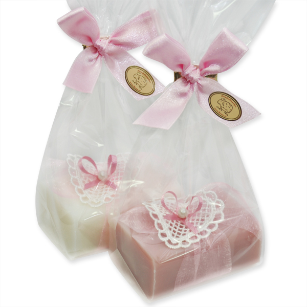 Sheep milk soap 100g, decorated with a heart in a cellophane, Classic/cherry blossom 