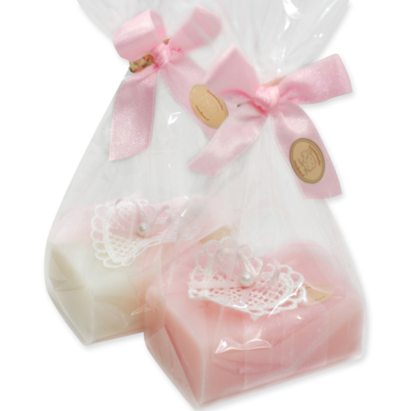 Sheep milk soap 100g, decorated with a heart in a cellophane, Classic/peony 