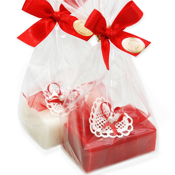 Sheep milk soap 100g, decorated with a heart in a cellophane, Classic/rose 