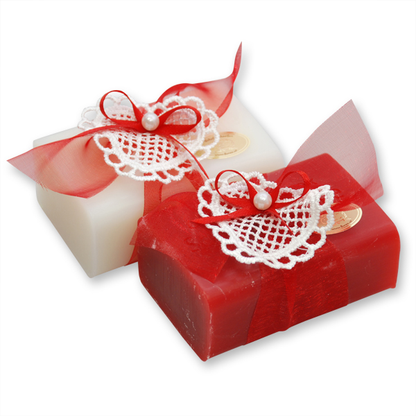 Sheep milk soap 100g, decorated with a heart, Classic/rose 