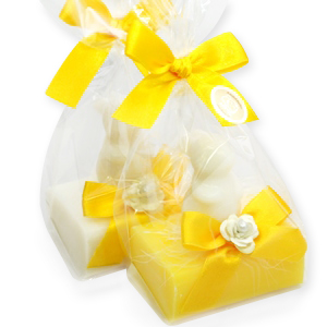 Sheep milk soap 100g, decorated with a soap rabbit 23g in a cellophane, Classic/frangipani 