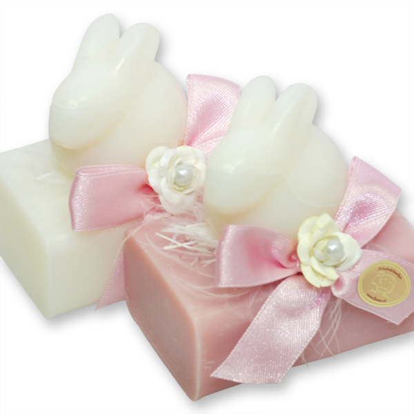 Sheep milk soap 100g, decorated with a rabbit 40g, Classic/Cherry blossom 