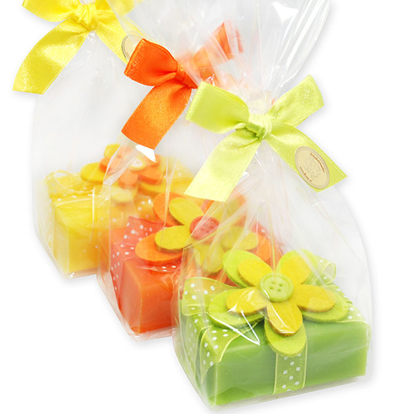 Sheep milk soap 100g, decorated with a flower in a cellophane, sorted 